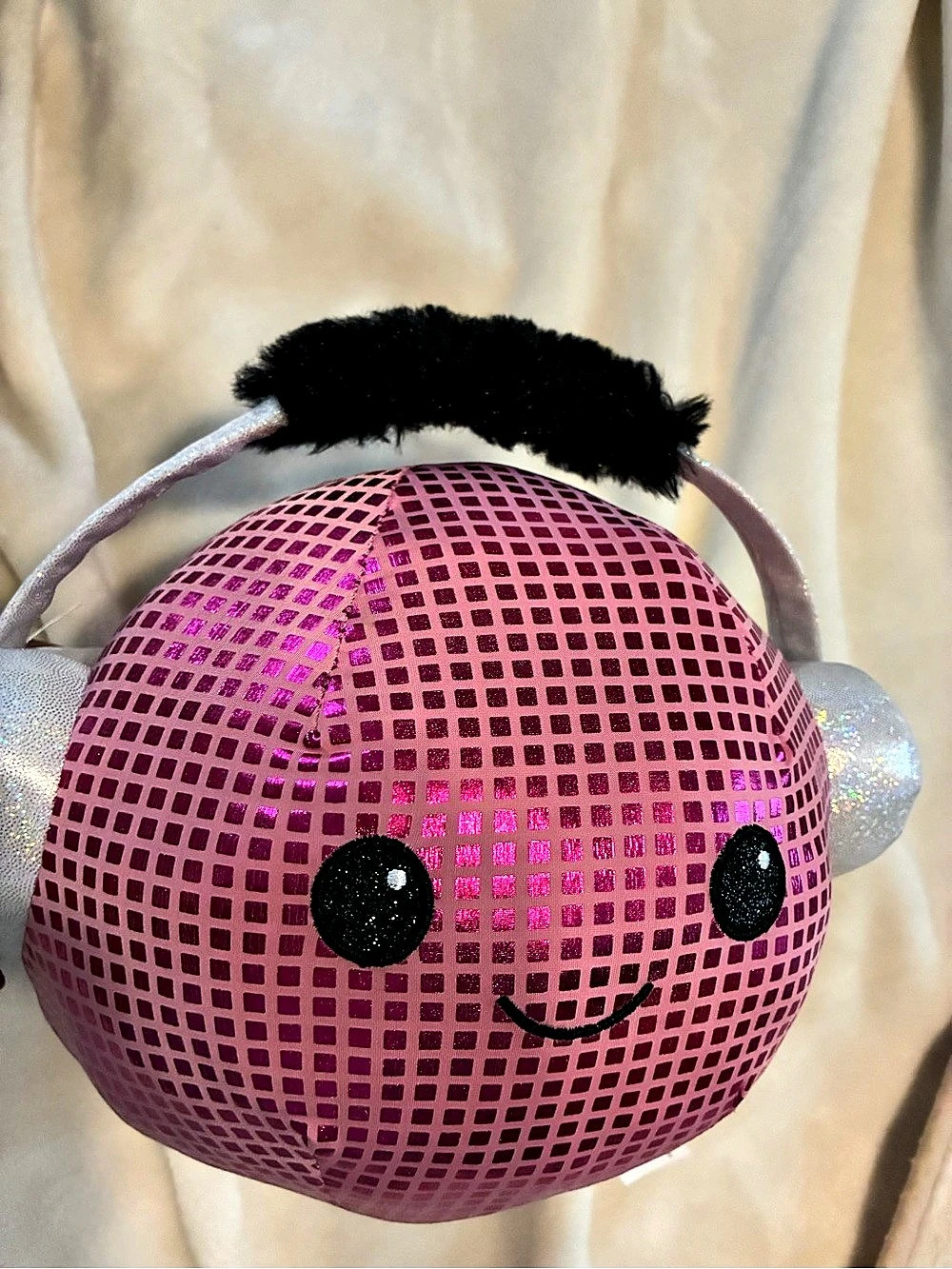 Play Right DJ Plush Small Pink Disco Ball Heart Earmuffs Stuffed Toy